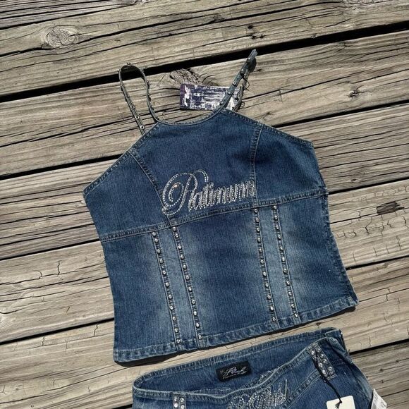 Vintage Y2K Plush Rhinestone 2 Piece Women’s Wide Leg Set Outfit - Picture 3 of 10